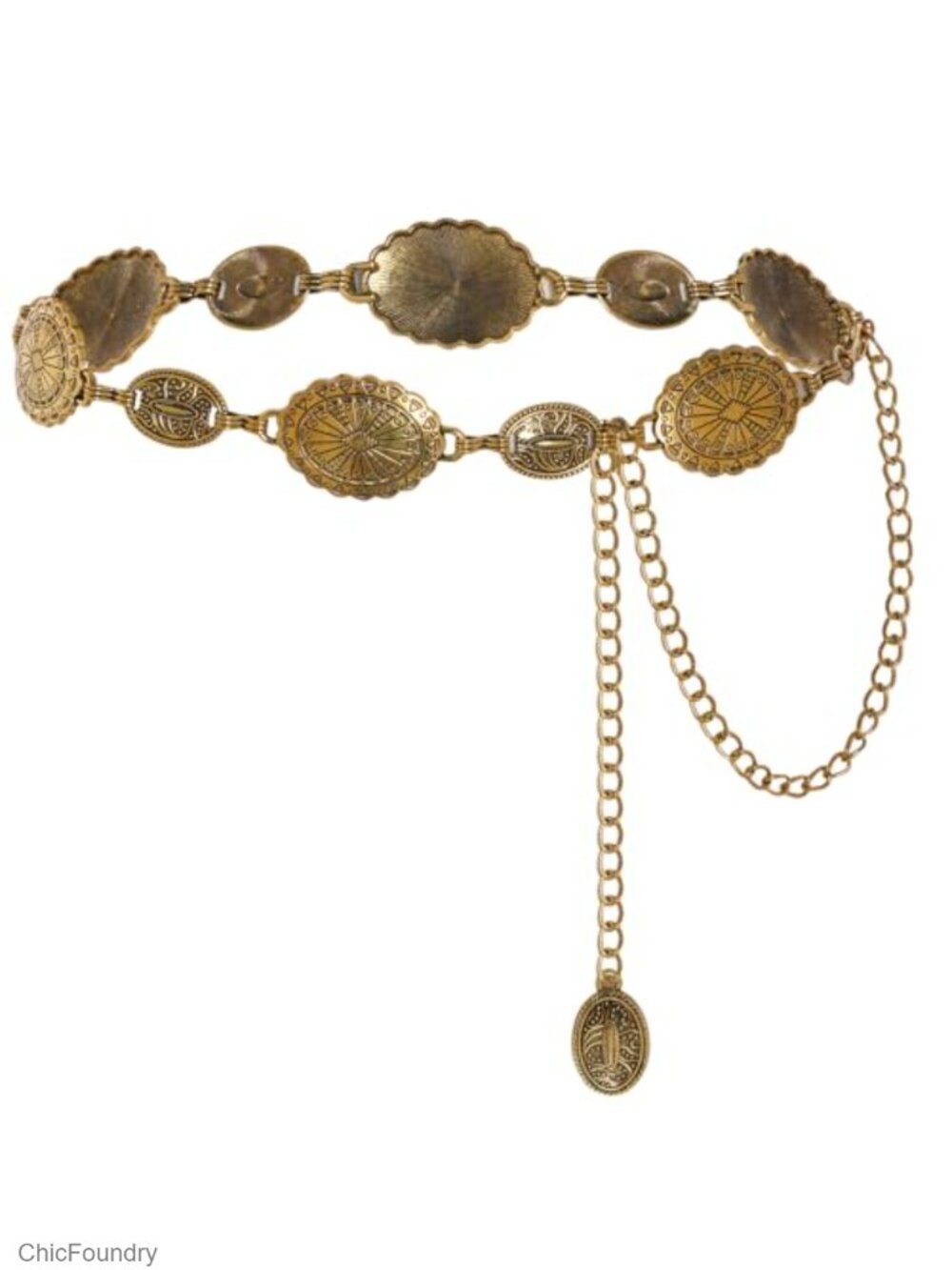 Women Metal Concho Waist Chain Belt Adjustable Cowgirl Western Oval